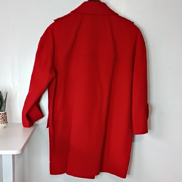 Geoffrey Beene For Gallant Red Trench Coat Peacoat with Gold Buttons 100% Wool - Picture 9 of 12